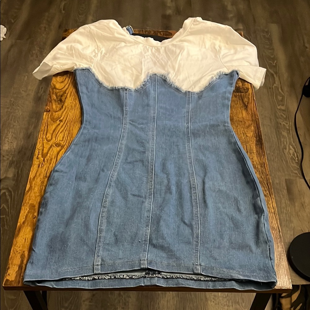 Fashion Nova Denim and White Dress